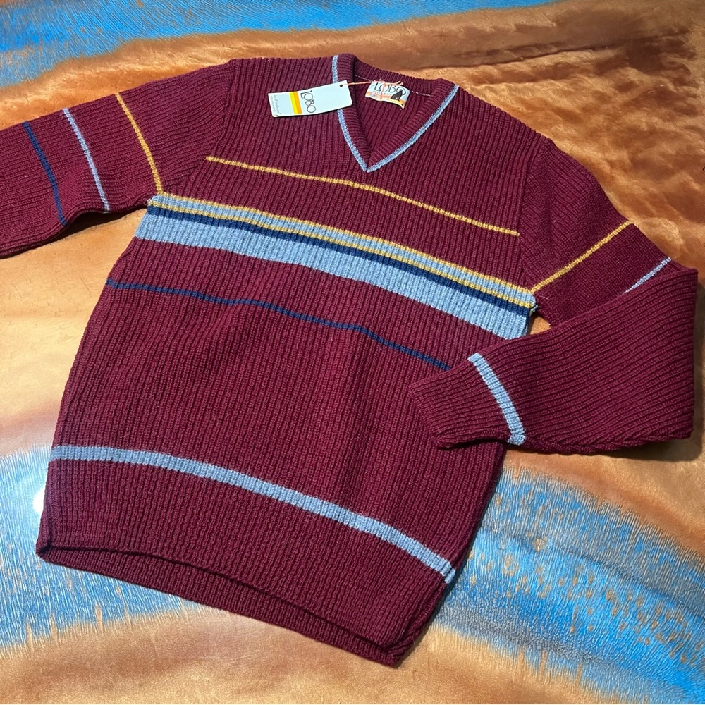 Vintage Pendleton Lobo Wool V-Neck Striped Sweater Medium Made USA new